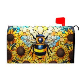 VentuCoven Summer Mailbox Covers Magnetic Standard Size 21x18 in Bee Mailbox Cover Sunflower Decorative Mailboxes for Outside Garden Yard Floral Flower Post Letter Box Cover Wrap