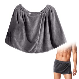 renFIL Mens Shower Wrap Towel,Bath Towels for Men,Swimming Beach Mens Towel Wrap Wearable Towel Soft Adjustable Shower Towels Gym Bath Wrap with Snap Closure (Grey, Short)