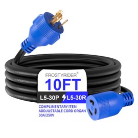 FROSTYRIDER 3 Prong 30 Amp 10 Foot Generator Extension Cord, NEMA L5-30P/L5-30R, 125/250V Up to 7500W 10 Gauge SJTW Generator Cord, ETL Listed