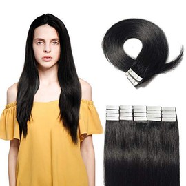 40 Pieces Tape in Human Hair Extensions Ombre 2 Tone Balayage Highlight Double Side Tape Seamless Skin Weft Natural Hair Extensions 40pcs Long Straight(18 inch 100g,Dark Brown to Light Brown)
