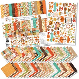 Miss Kate Cuttables Paper & Sticker Kit - Welcome Fall - 20 Double-Sided 12x12 Papers with 39 Designs & 1 8X12 Sticker Sheet - Scrapbooking Card Making Crafting