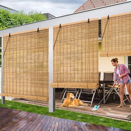 IMSGVIFO Bamboo Blinds,UV Protection Bamboo Roll Up Shades,Easy to Install Blinds for Interior Windows,Roman Curtains Shades for Indoor Windows Outdoor,Carbonized, 36x72 Inch