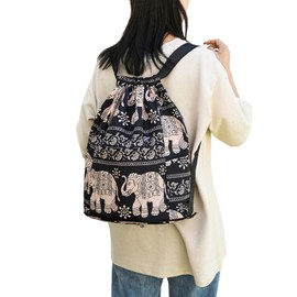 GFM Womens Elephant Design Foldable Nylon Fabric Backpack - Waterproof - Holidays, Travel, Casual Day Use, Summer, Beach (BKP-YLX-226-ELE)