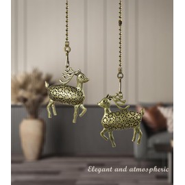 2Pcs Ceiling Fan Pull Chain Set, 12Inch Metal Fan Pull Chain Extender with Ball Chain Connector, Pull Chains for Ceiling Fans and Lights, Decorative Fan Pull Chain Pendant Extension (Deer)