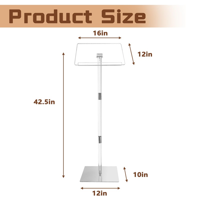 Podium Stand, Lecterns & Podiums, Portable Podium, Acrylic Adjustable Angles