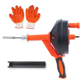 Happybuy 25Ft Drain Auger, Plumbing Snake with Drill Attachment, Drain Clog Remover for Kitchen, Bathroom & Shower Sink, Includes Protective Hose & Gloves