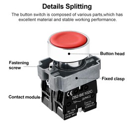 OELFFOW 2Pack Red & Green Metal Head Self-Reset Momentary Push Button Switch 1NO 1NC SPST Switches Ith: 10A, Ui: 600V, Uimp: 6kV, AC15 240V-3A, CE