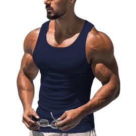 FLLSGT Men's Sleeveless Exercising Shirts Bodybuilding Tank Top Athletic Basketball Tops Muscle Tee (Navy Blue Large)