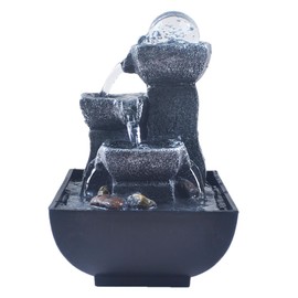 YOUUGIOR 4-Tier Tabletop Fountain Rotating Ball Rock Waterfall Fountain Office Tabletop Fountains for Home Office Decor