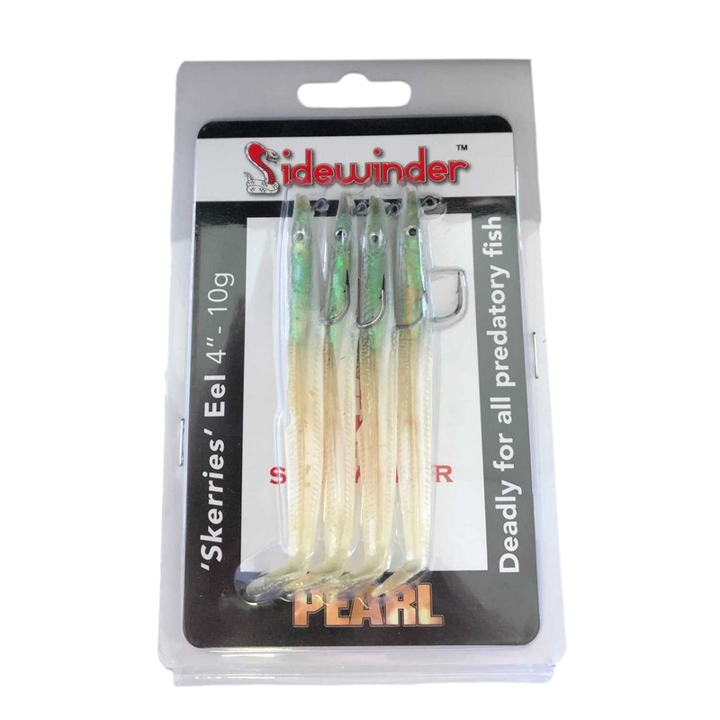 Sidewinder 4 Inch Eels: 7 Pack Pearl Sandeels - Bass