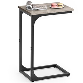VASAGLE C-Shaped End Table, Small Side Table for Couch, Sofa Table with Metal Frame for Living Room, Bedroom, Bedside, Greige and Black