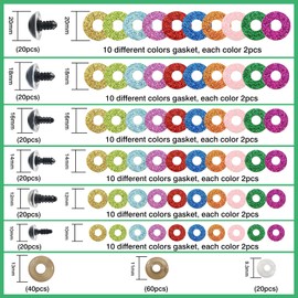 TOAOB 120pcs Safety Eyes with Washers Glitter Sparkle Craft Eyes Doll Eyes 10mm to 20mm for Soft Doll Making DIY Craft Plush Animal