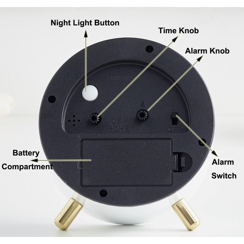 SHISEDECO Alarm Clock with Backlight, 4.5 inches Bedside Analog Non-Ticking