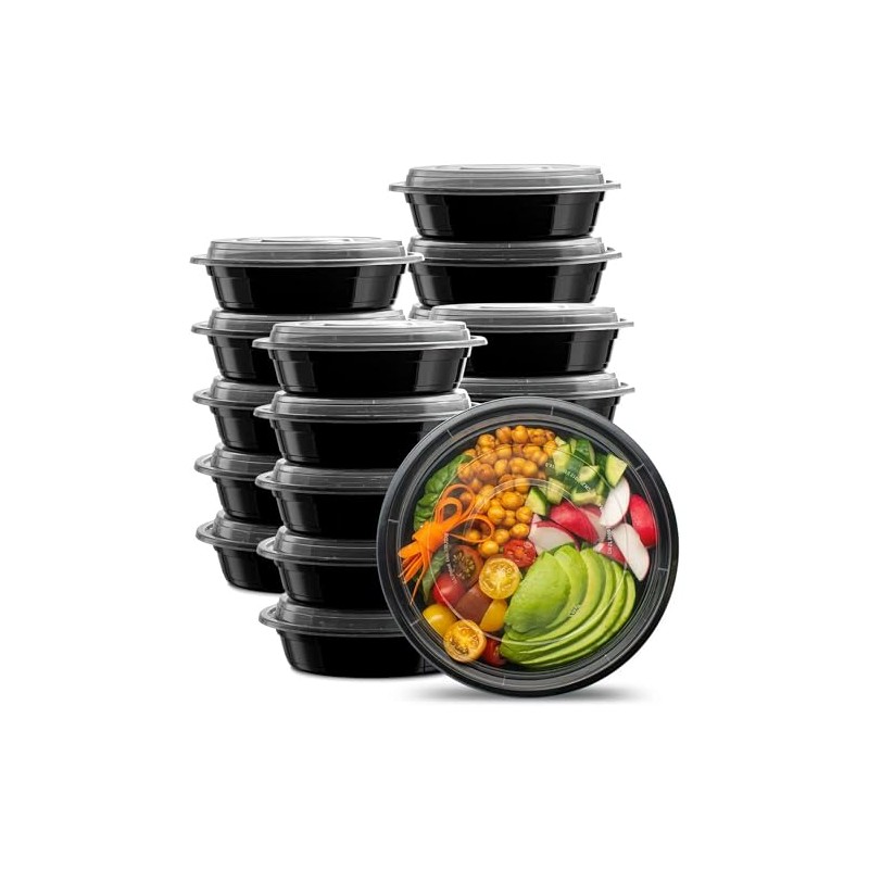 AMD Nexus Round Plastic Meal Prep Containers (20 Pack, 16oz)
