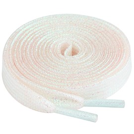 Olukssck [2 Pairs] Flat Glitter Shiny Metallic Shoe Laces for Sneakers, 2/5" Wide Sequin Athletic Shoelaces White 47 inch(120cm)