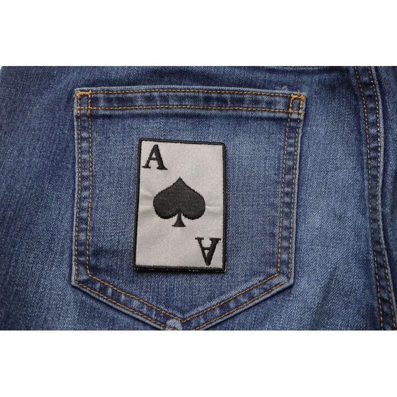Reflective Ace of Spades Patch - 2x3 inch. Embroidered Iron