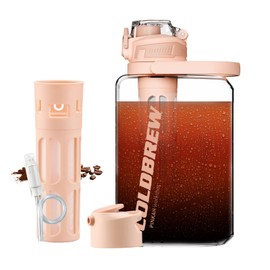 Cold Brew Coffee Maker, 68oz Iced Coffee Pitcher with Filter, 2 Pour Spout Lids for Ice Coffee Tea, Airtight & Leak-Proof Coffee Barrel(Pink)