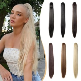 Benehair Ponytail Hairpiece, 66 cm Braid Extension with Clip, Straight, Long Ponytail Extension Hair Extension Clip, Synthetic Hair Extension for Women (Ash Blonde Mixed with Platinum Blonde, 150 g)