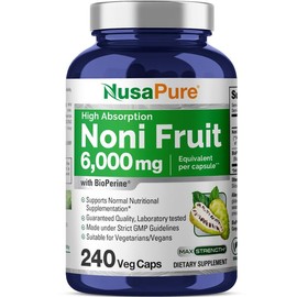 NusaPure Noni Fruit 6,000mg 240 Vegetarian caps (Extract 20:1, Non-GMO, Vegan)