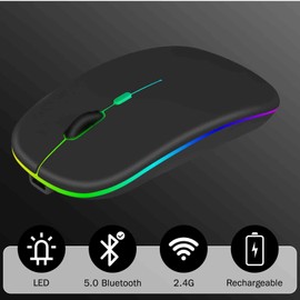 UrbanX Wireless Mouse 2 Pack for Wiko Power U30/Power U20/Power U10/Y62/View5 Plus – Bluetooth 5.2 & 2.4GHz Rechargeable Laptop Mouse with USB Wireless Adapter, Ergonomic Computer Mouse.