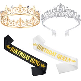 Eowppue Birthday Crown King and Queen Crown Sash for Men and Women Crown Birthday for Birthday Decoration Gift Party Accessories