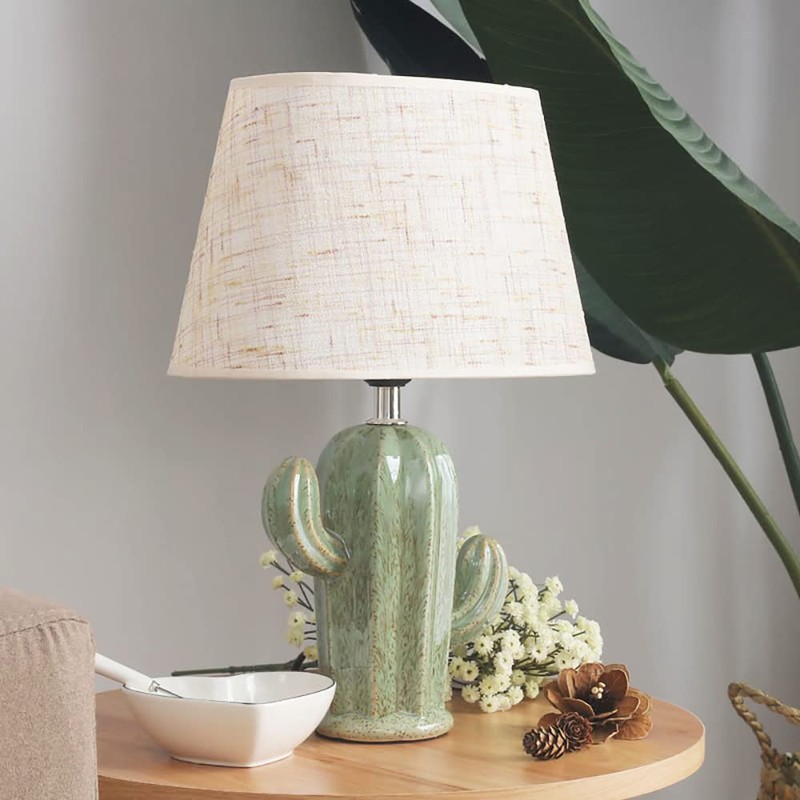 Aeyee Cactus Desk Lamp, Modern Night Light with Fabric Lampshade,