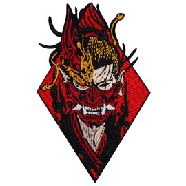 EMBRO BOF Oni Demon Samurai Patch – 4 inches, Cool Colorful Japanese Patch – Embroidered Iron On/Sew On Patches