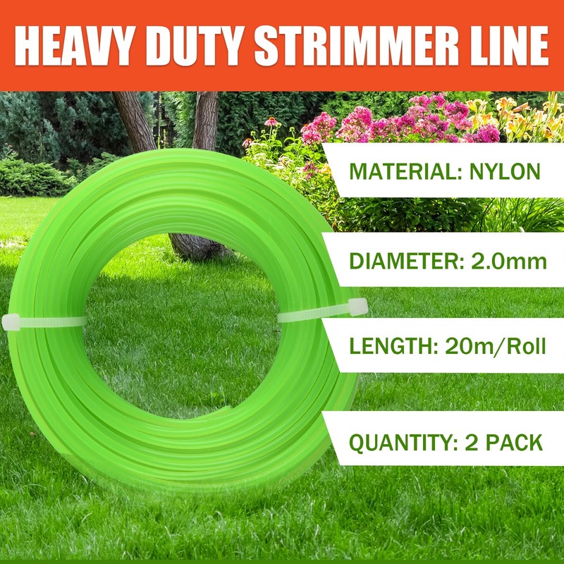 PLULON 2 Rolls Strimmer Wire 2.0mm x 20m Round Strimmer
