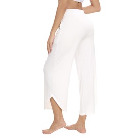 WiWi Viscose from Bamboo Pajama Bottoms Wide Leg Capri Pj Pants for Women Soft Lounge High Waist Cool Sweatpants S-XXL, Raw White, Large