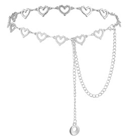 Ymapinc Adjustable Chain Belts for Women,Silver Belt Chain Rhinestone Heart Shaped Waist Necklace Suitable for Dresses Jeans Formal Wear Bridal Wedding