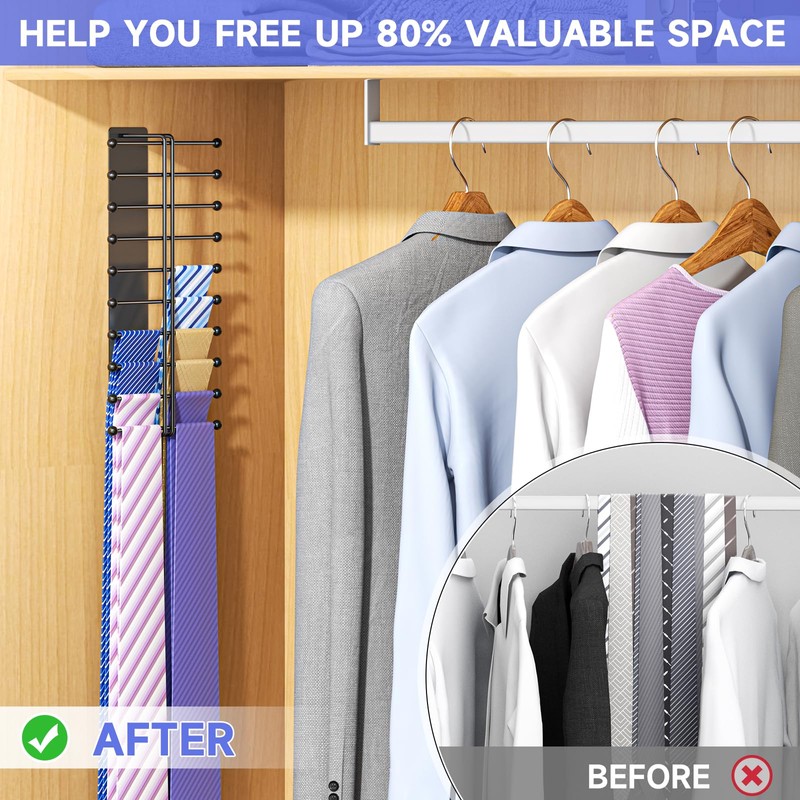 Tie Rack Wall Mounted, Tie Organizer for Men, Tie Rack