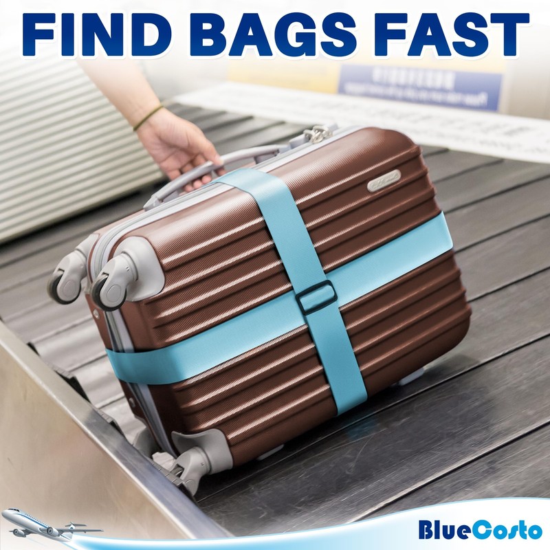 CSTOM 4 x Coloured Suitcase Straps, Luggage Straps, for Suitcase