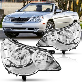 SAFAUTOPARTS Headlights Assembly Pair for 2007 2008 2009 2010 Chrysler Sebring Direct Replacement Headlamps Driver and Passenger Side,Chrome Housing Clear Reflector