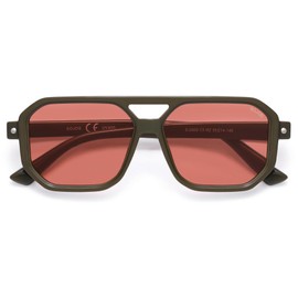 SOJOS Retro Polarized Square Aviator Sunglasses for Women Men Vintage 70s UV400 Protection Shade SJ2609 Dark Green Red Lens