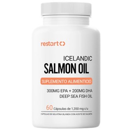 Aceite de Salmón Icelandic Omega 3 Restart | 1000 mg Aceite de Salmón | 300 mg EPA + 200 mg DHA | Alta Concentración | Deep Sea Fish Oil Premium - 60 Cápsulas