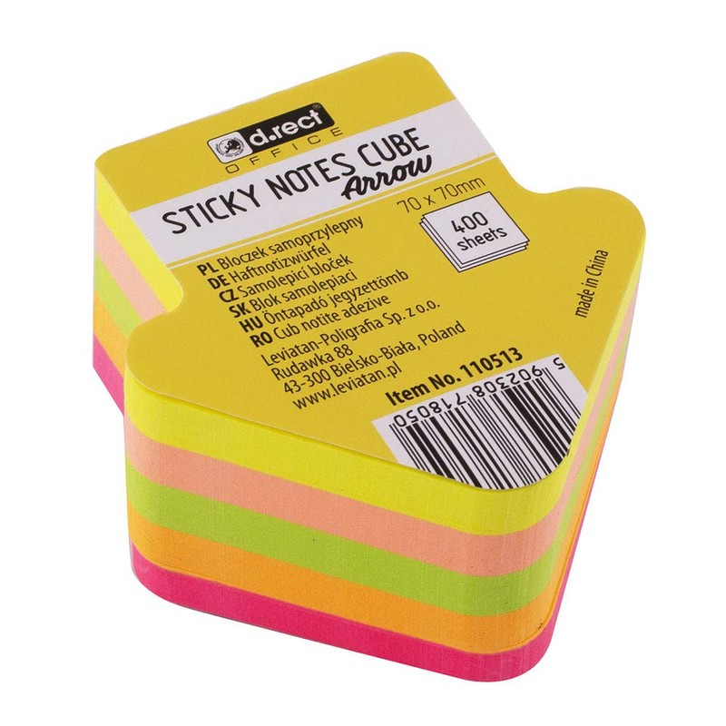 D.RECT Sticky Notes, 1 Pad of 400 Neon Color Arrow