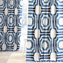 HPD Half Price Drapes PRTW-D23B-108 Printed Cotton Curtain (1 Panel), 50 X 108, Blue