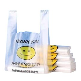 Smile Face Plastic Bags, Pink Grocery, Shopping Bag, Restaurants, Convenience Store,Recyclable T Shirt Bags For Small Business, 12.5" x 2.7" x 21, 50 Count