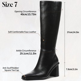 Grakihily Women’s Knee-High Boots with Full Side Zipper – Fashion Square Toe Chunky High Boots for Riding & Office | Easy On/Off, Stylish Leather-Like Design