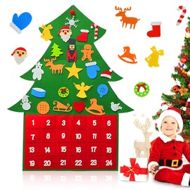 Diymood Christmas Tree Fabric Advent Calendar, DIY Felt Christmas Tree with 30pcs Set Wall Hanging Detachable Ornaments Xmas Gifts Friendly Home Countdown Cute Holiday Decoration