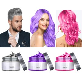 Kit De Cera Para Teñir El Cabello Temporalmente, 3 Piezas De Tinte Para El Cabello Y Crema De Maquillaje Para Peinados Instantáneos, 4,23 Oz De Pomadas Y Tizas Gris+Púrpura+Rosa 4,23 Onzas