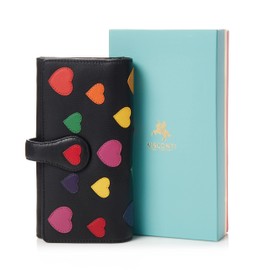 VISCONTI ® Women's Leather RFID Protection Purse Bifold Multicoloured Wallet in Gift Box Polka, hearts, Classic