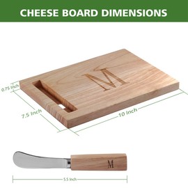 Monogram Oak Wood Cheese Board With Spreader, M-Initial (M)