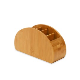 OSCO Bamboo Remote Organiser | 5 Compartments | Office Tidy | TV Control Storage | Pen Holder | Makeup sorter | Cosmetics Display | H11.9 x W22.3 x D8.2 cm |