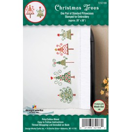 Tobin Stamped Pillowcases, Christmas Trees, 20" x 30" Embroidery Kit, Multicolor
