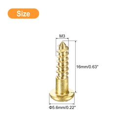 sourcing map Wood Screws M3 x 16mm Slotted Round Head Brass Self-Tapping Screw WoodWorking Screw 25 Pcs