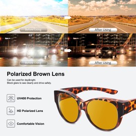 Leoidou Polarized Fit Over Glasses for Women Men Oversized Sunglasses Wear Over Glasses for Driving Fishing(Amber leopard,Brown)