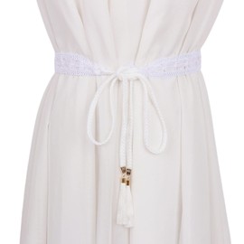 CHENGZI Waist Rope Waistband Decorated Skirt Belt Shirt Accessories Thin Waist Chain Fashion Women's Woven Tassel Knot (A-WH)