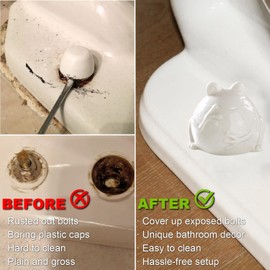 Ceramic Frog Toilet Bolt Covers Decorative, Set of 2 Tall Toilet Bolt Caps,Cute Frog Toilet Screw Cover Caps, Toilet Caps for Bottom of Toilet for Bathroom Decor, Easy to Install (White)