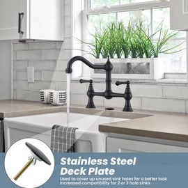WOWOW Black Bridge Kitchen Faucet 2 or 3 Hole Antique Brass Bridge Faucet 2 Handle 8 Inch Centerset Farmhouse Kitchen Sink Faucet 360° Swivel Vintage Tap